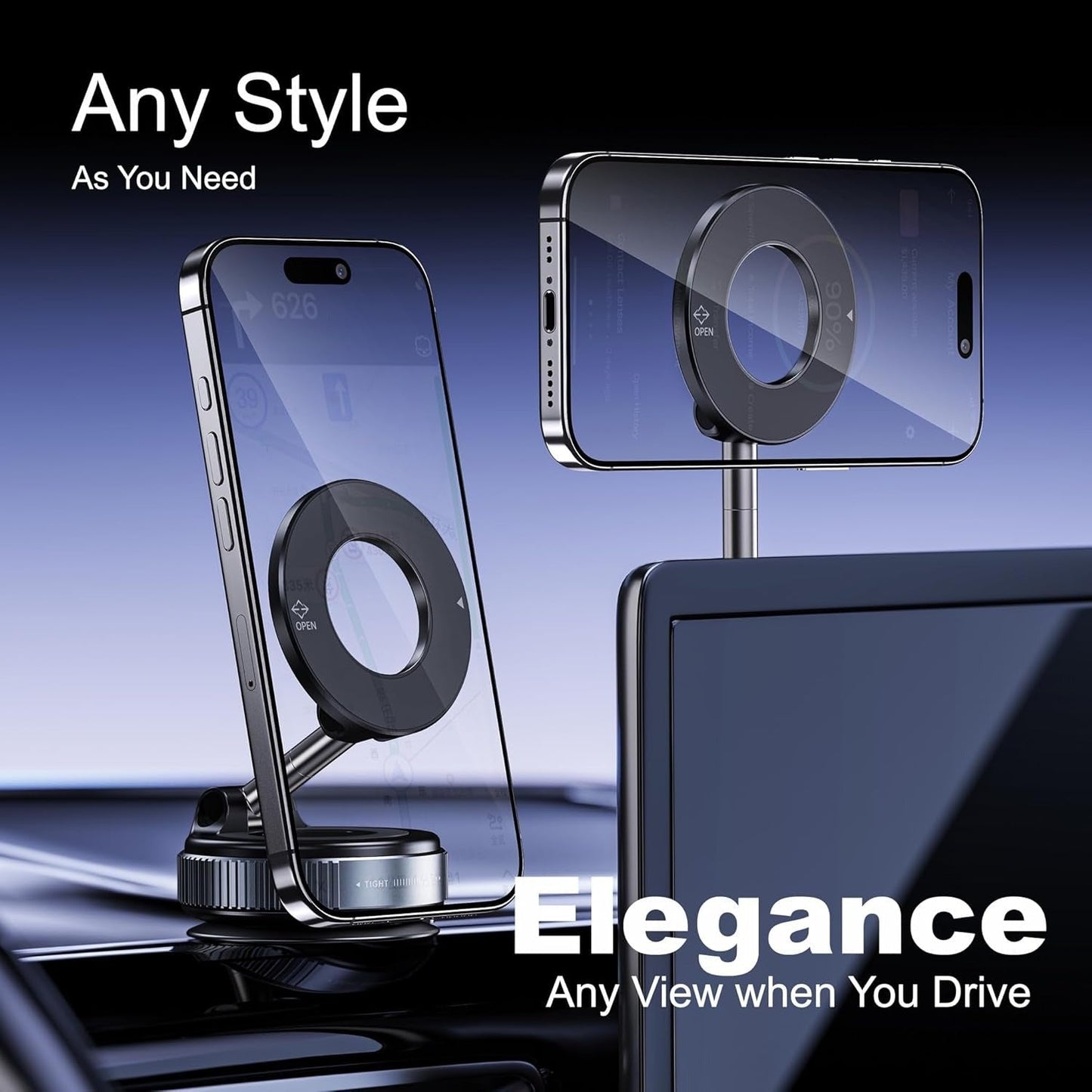 Adjustable Folding Magnetic Car Phone Mount - 360° Rotation