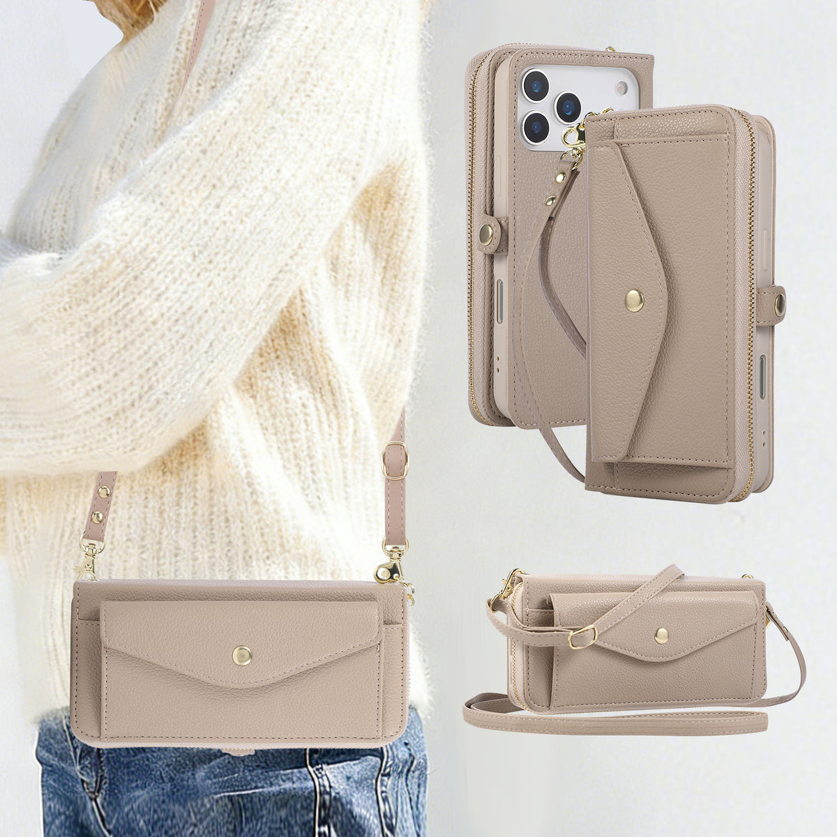 5-in-1 Leather Crossbody Phone Case