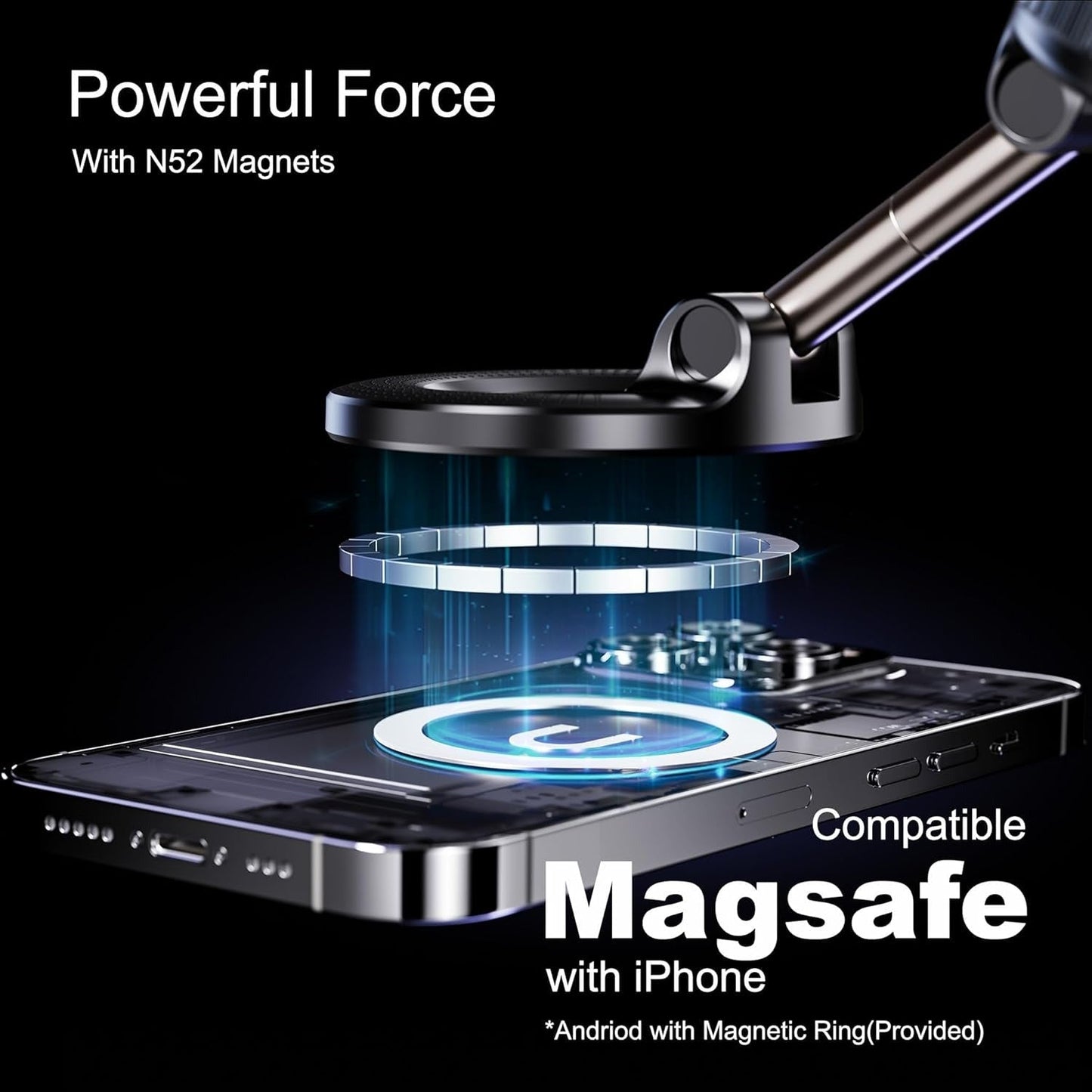 Adjustable Folding Magnetic Car Phone Mount - 360° Rotation
