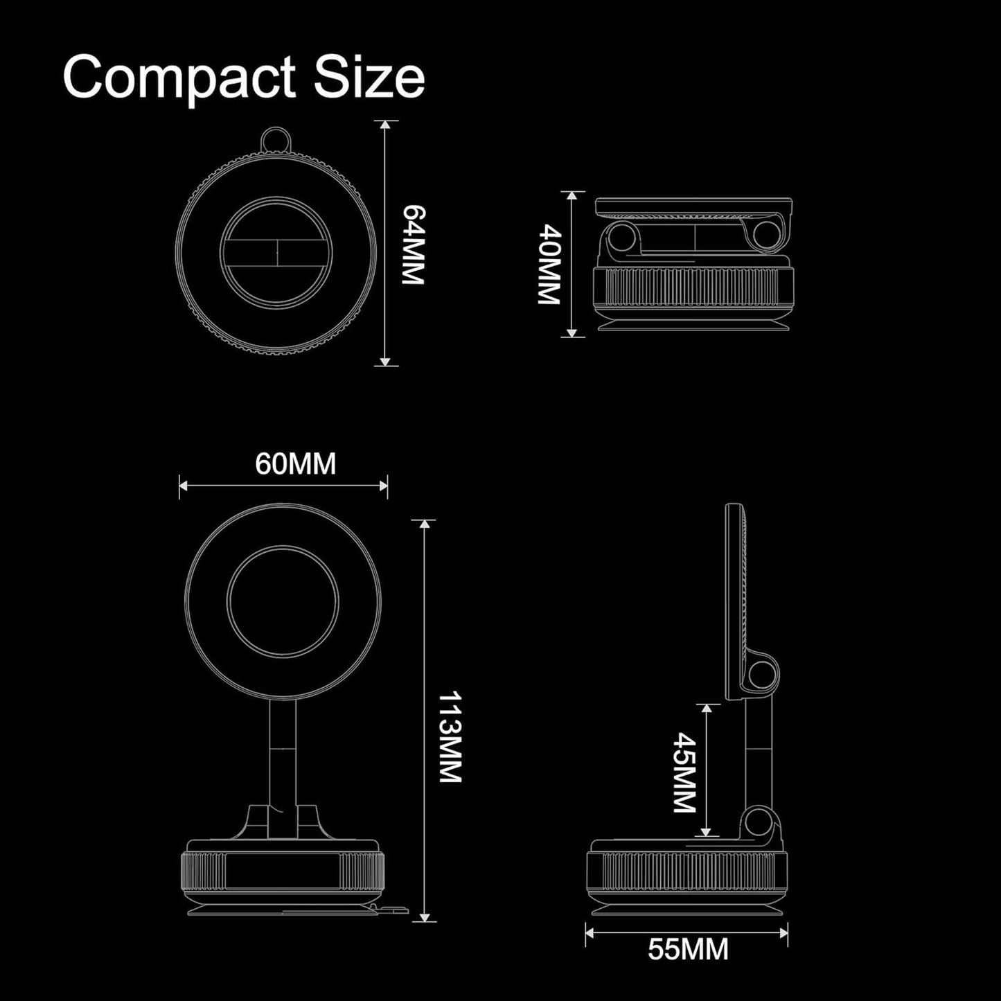 Adjustable Folding Magnetic Car Phone Mount - 360° Rotation