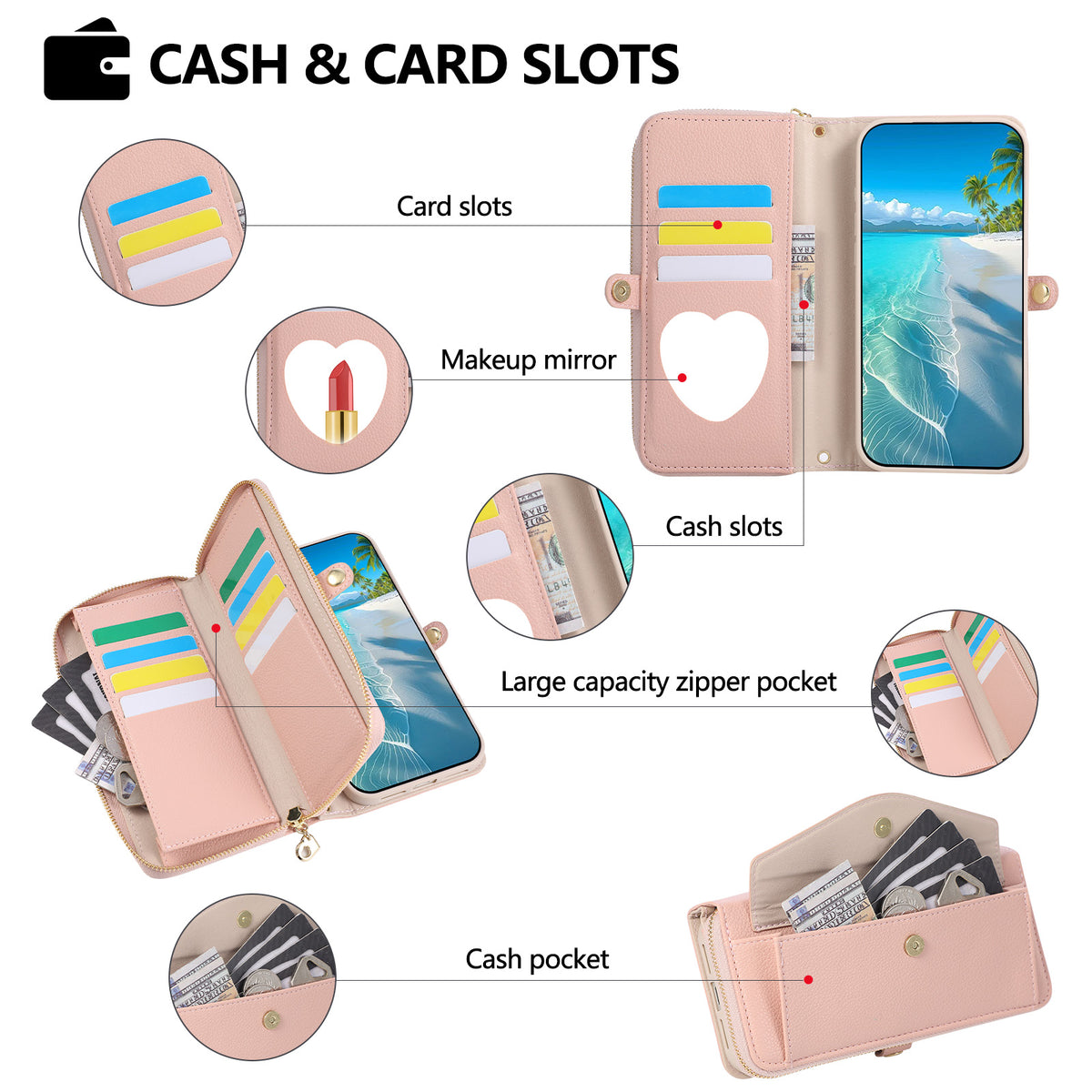 5-in-1 Leather Crossbody Phone Case