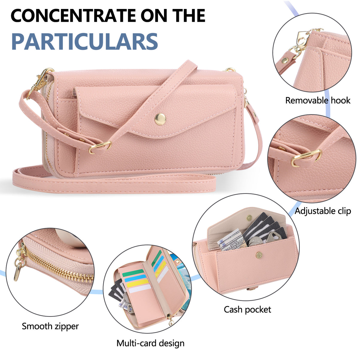 5-in-1 Leather Crossbody Phone Case