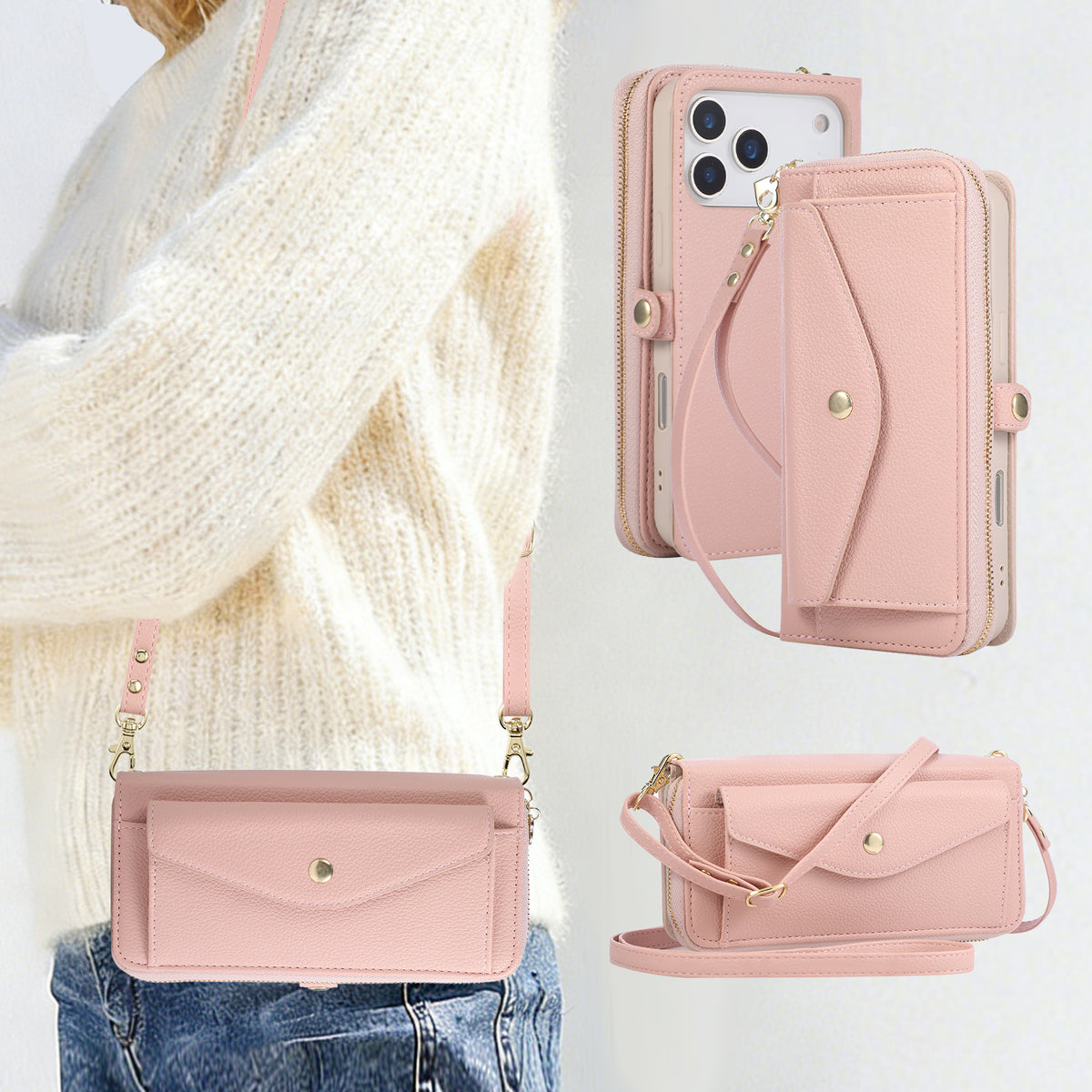 5-in-1 Leather Crossbody Phone Case