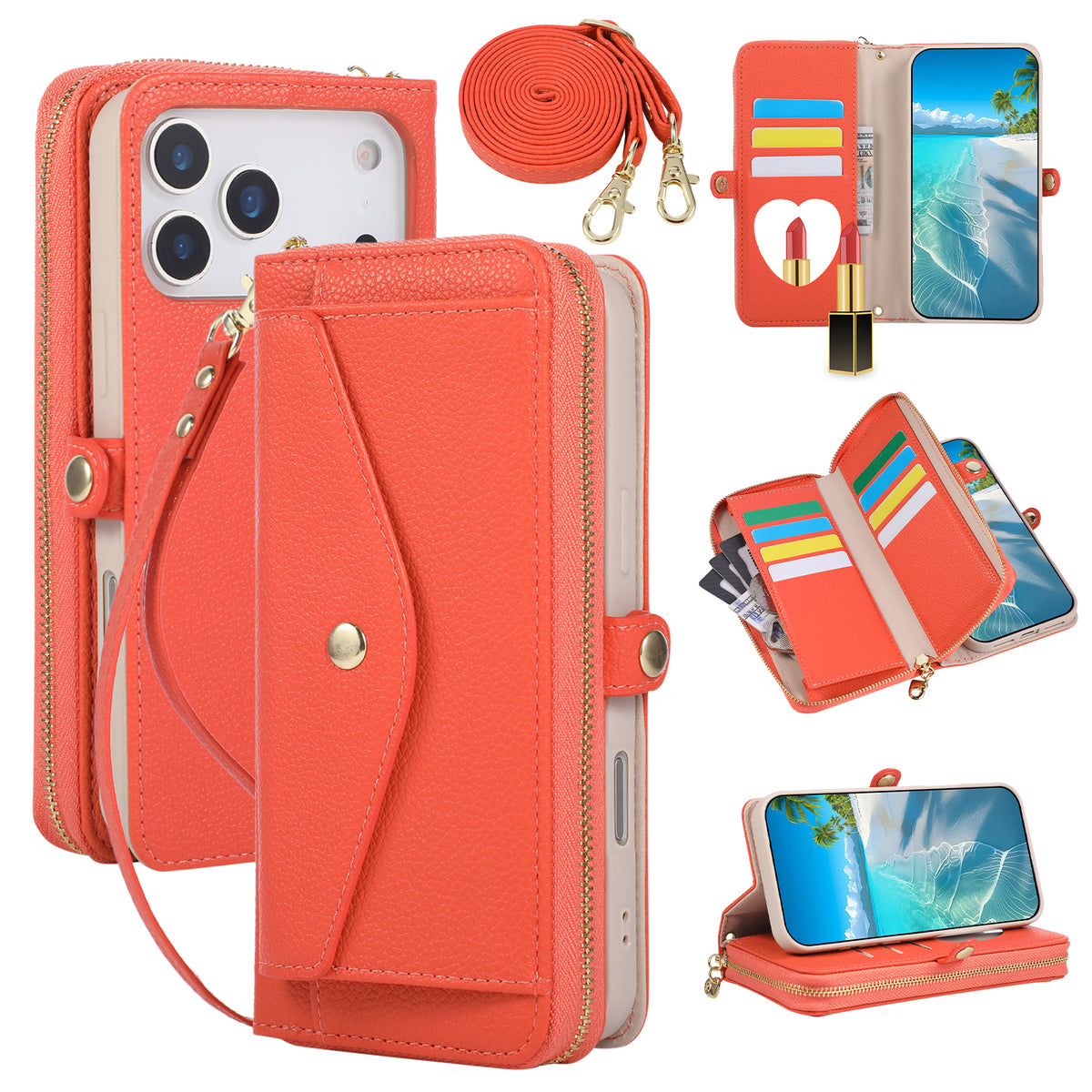 5-in-1 Leather Crossbody Phone Case