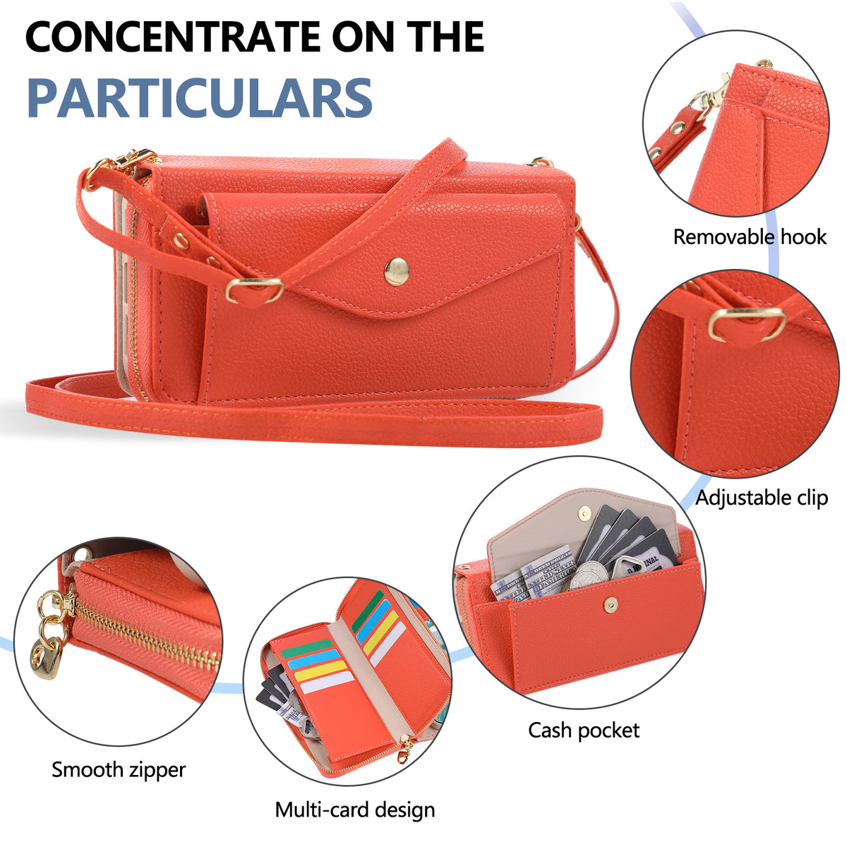 5-in-1 Leather Crossbody Phone Case