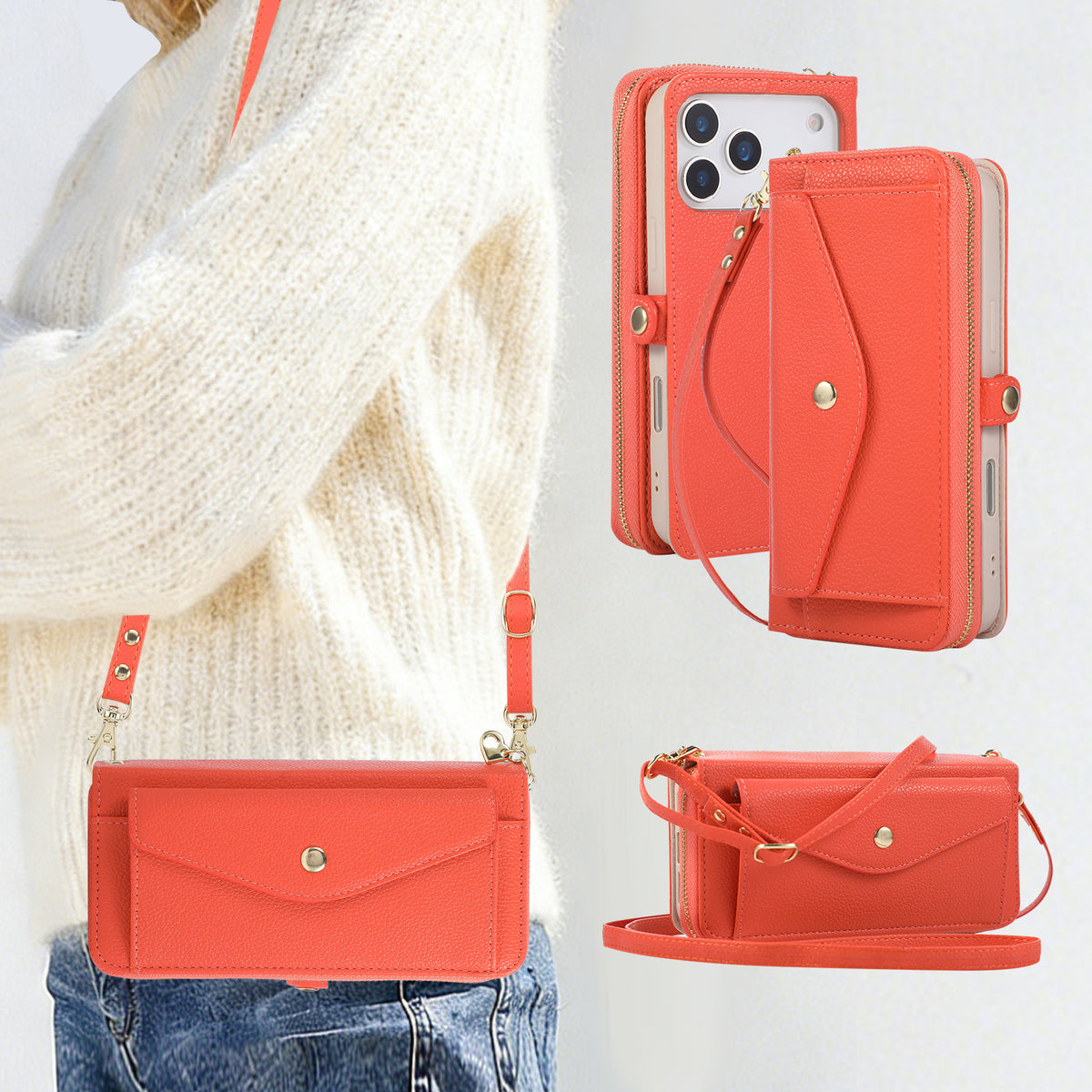 5-in-1 Leather Crossbody Phone Case