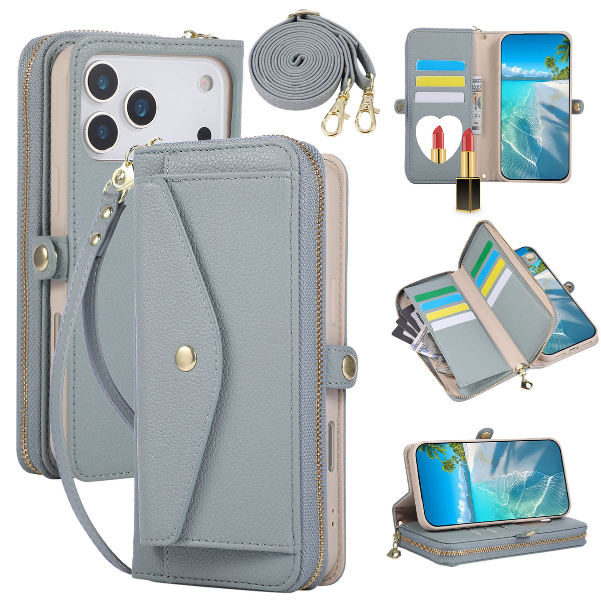 5-in-1 Leather Crossbody Phone Case