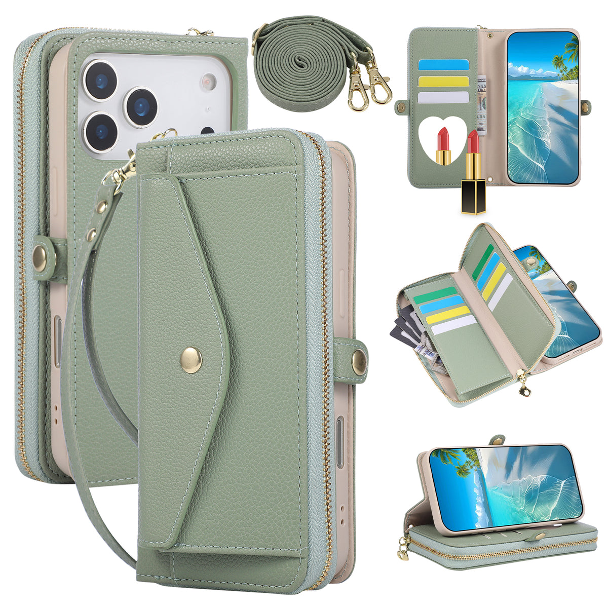 5-in-1 Leather Crossbody Phone Case