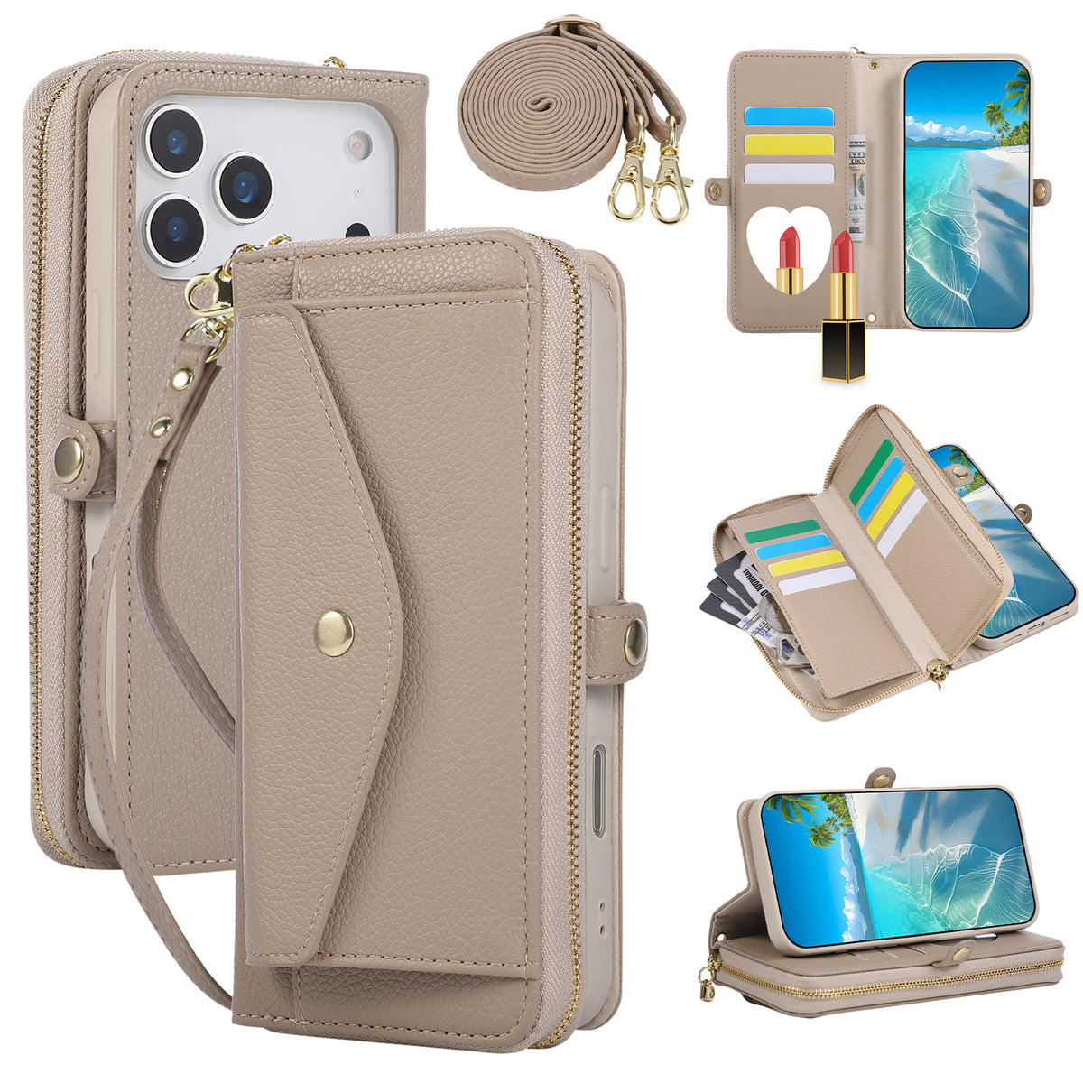 5-in-1 Leather Crossbody Phone Case