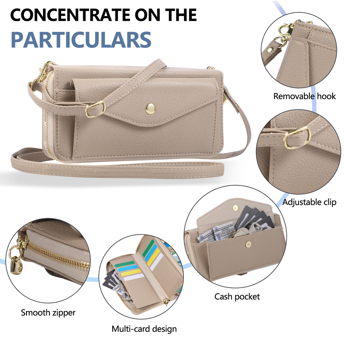 5-in-1 Leather Crossbody Phone Case