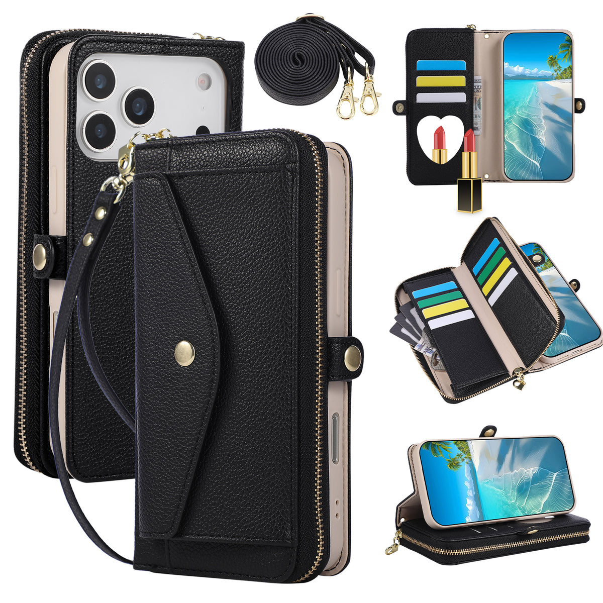 5-in-1 Leather Crossbody Phone Case