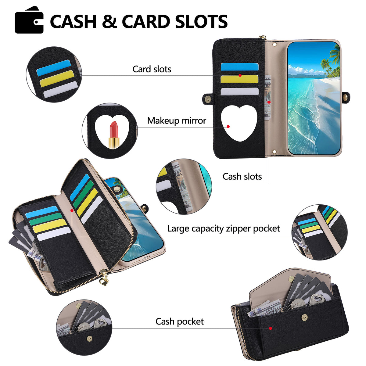 5-in-1 Leather Crossbody Phone Case