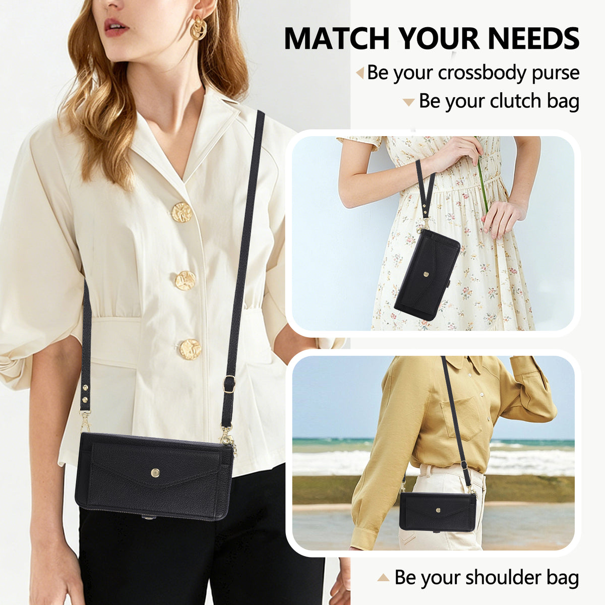 5-in-1 Leather Crossbody Phone Case