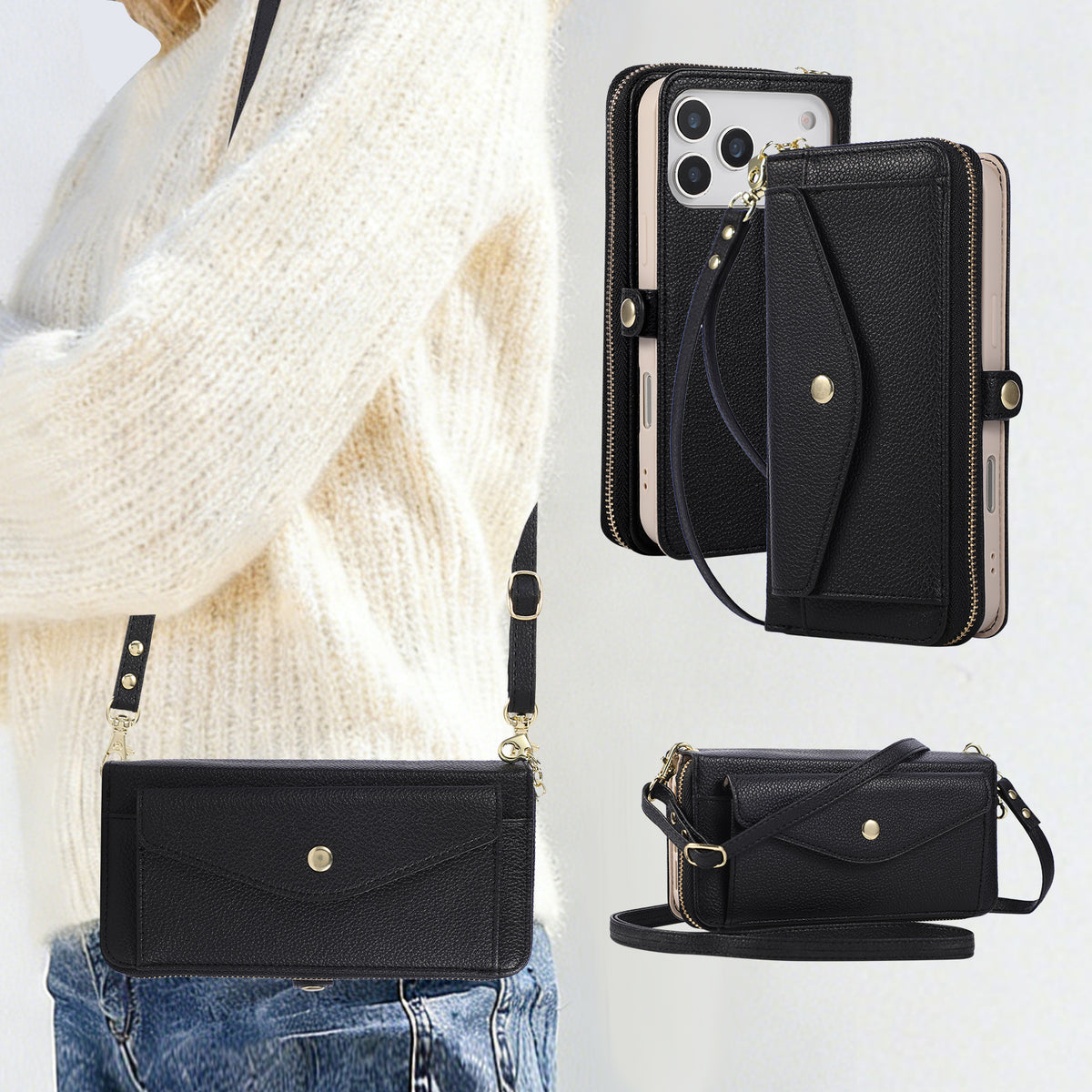 5-in-1 Leather Crossbody Phone Case
